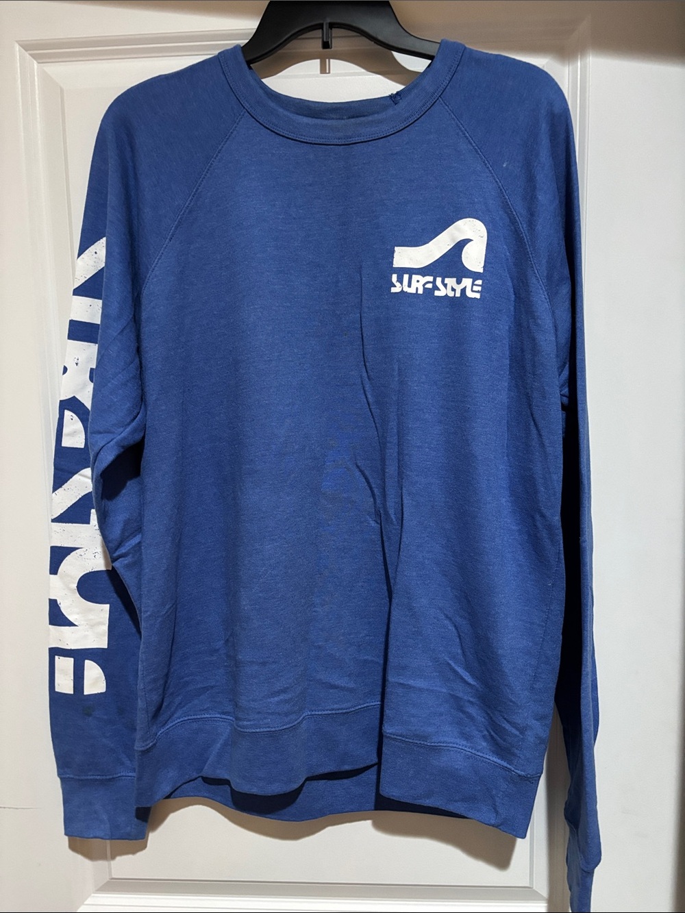 surf style Blue Long Sleeve Sweatshirt with White Logo